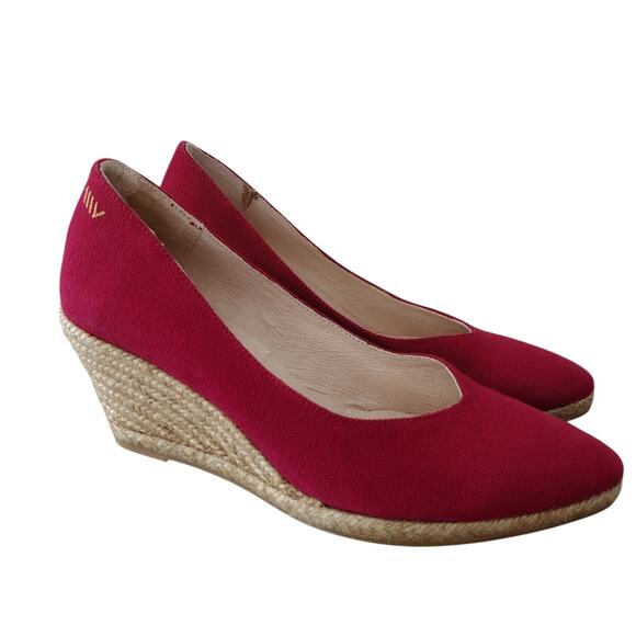 Viscata EUC Berry Red Espadrille Almond-Toe Wedge Shoes Heels Women's EU 38 US 7 - Picture 2 of 12